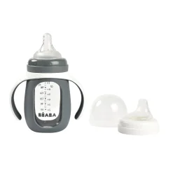 BÉABA Biberons Et Accessoires<Biberon d'apprentissage en verre 2 en 1 - 210ml Gris minéral