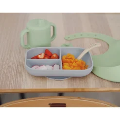 BÉABA Goûter Sain|Couverts Vaisselle Et Bavoirs<Coffret repas silicone Les essentiels Gris/Vert sauge