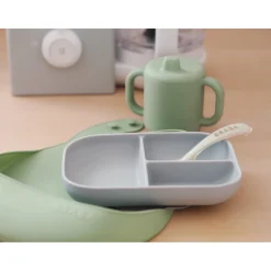 BÉABA Goûter Sain|Couverts Vaisselle Et Bavoirs<Coffret repas silicone Les essentiels Gris/Vert sauge