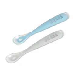 BÉABA Couverts Vaisselle Et Bavoirs<Lot 2 cuillères 1er âge silicone avec boite de transport Bleu/Gris