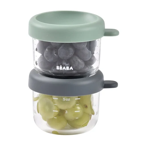BÉABA Pots De Conservation|Pots De Conservation<Lot de 2 portions verre 150 ml Mineral / Vert sauge