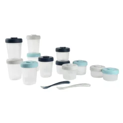 BÉABA Couverts Vaisselle Et Bavoirs|Pots De Conservation<Pack premiers repas (12 portions + 2 cuillères) Bleu/Gris